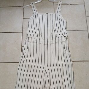 LOFT Womens Size L Black & White Stripped Straight Leg Jumpsuit